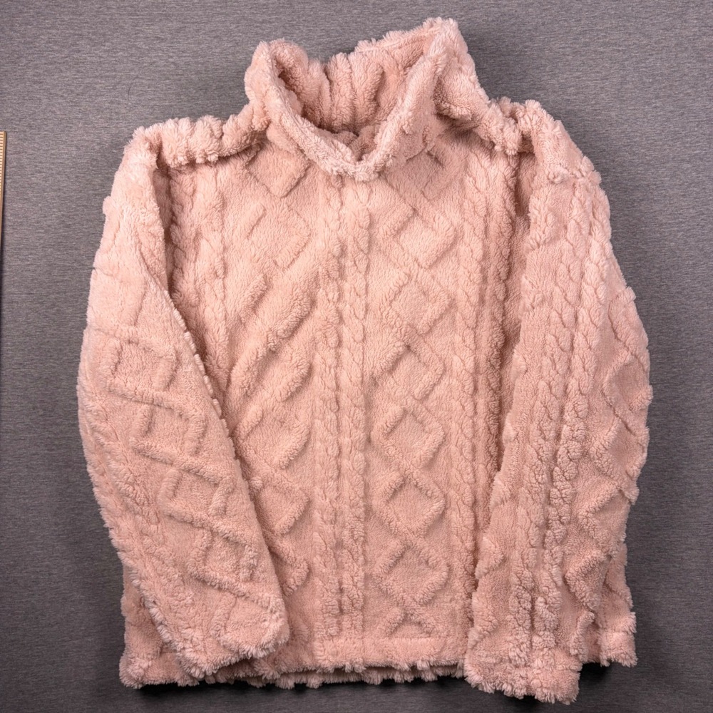 Eddie Bauer Cable Fleece Pullover Medium Pink Sherpa Mock Neck NWT